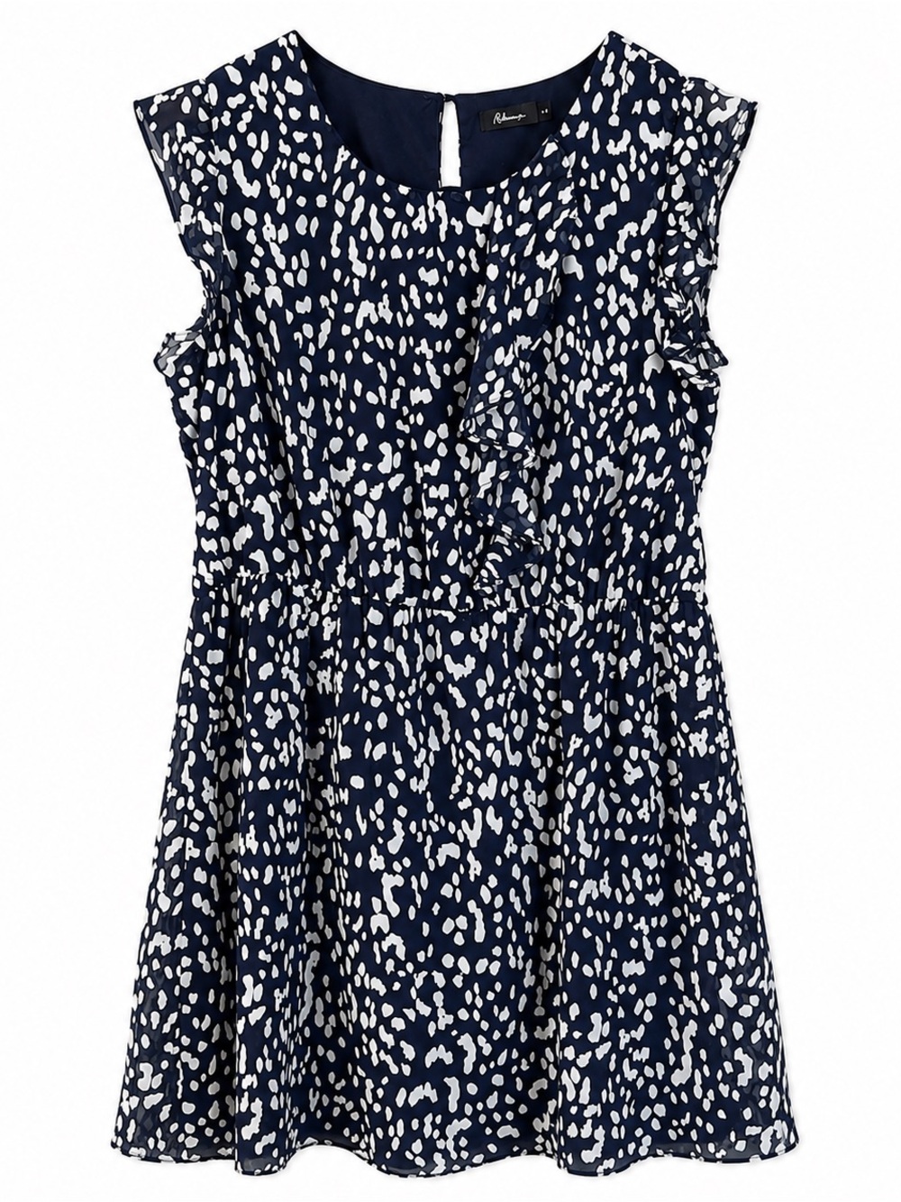 👗 Reitmans Blue & Cream Chiffon Ruffle Dress | Size Large - Picture 2 of 9
